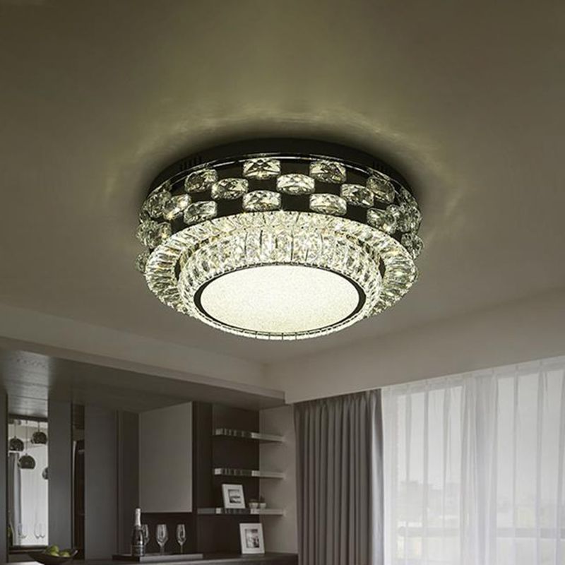 Round/Square Ceiling Lighting Minimalism Beveled Crystal LED Chrome Flush Mount Fixture in Warm/White Light