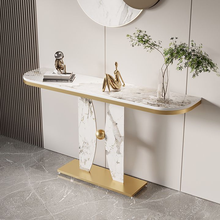 31.5-inch Tall Console Table Stone Half Moon Accent Table for Hall