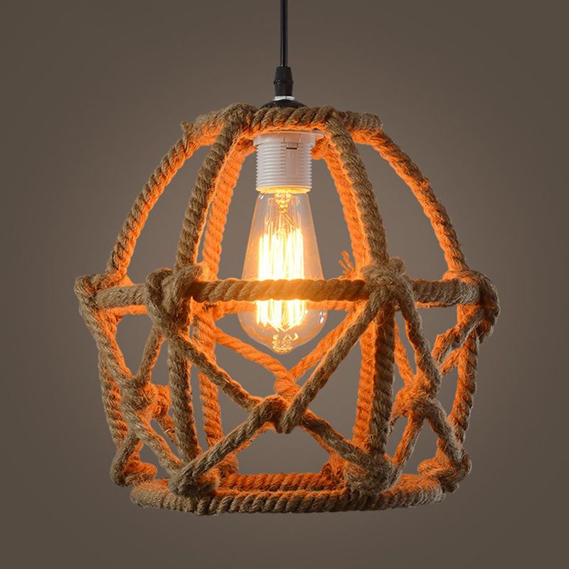 Globe Cage Cage Corde Pendre Lumière Antique 1-Light Restaurant Lumière suspendue en marron