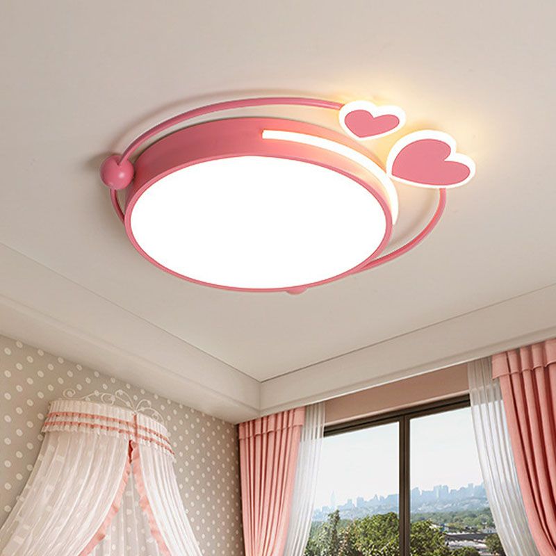 16"/19.5" W Halo Iron Flush Mount Lamp Macaroon LED Pink Close to Ceiling Lighting with Loving Heart Design