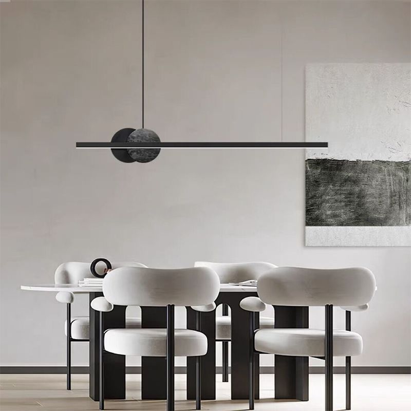 Linear Shape Hanging Island Lights Modern Chandelier Light Fixture in Black