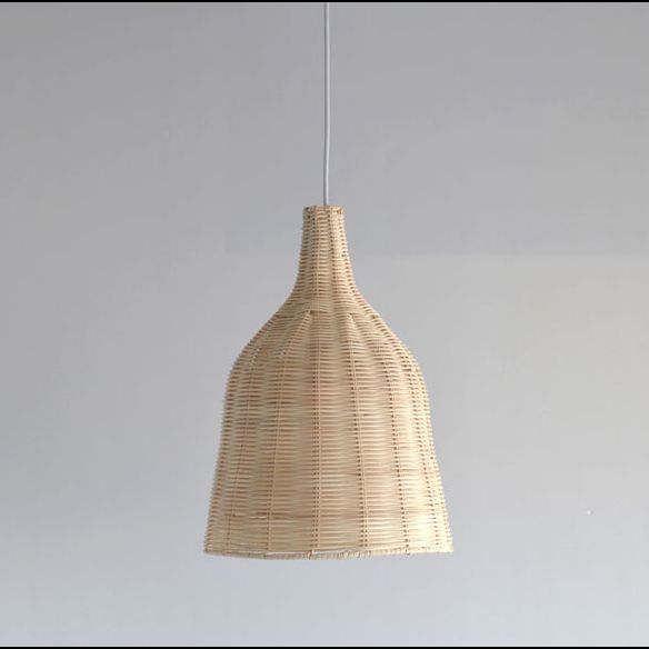 Farmhouse Natural Cloche Bamboo Pendant Lighting 1-Light  Dining Room Hanging Lamp