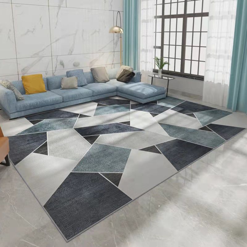 Grey Tone Geometric Splicing Rug Polyester Carpet Casual Non-Slip Backing Indoor Rug for Living Room