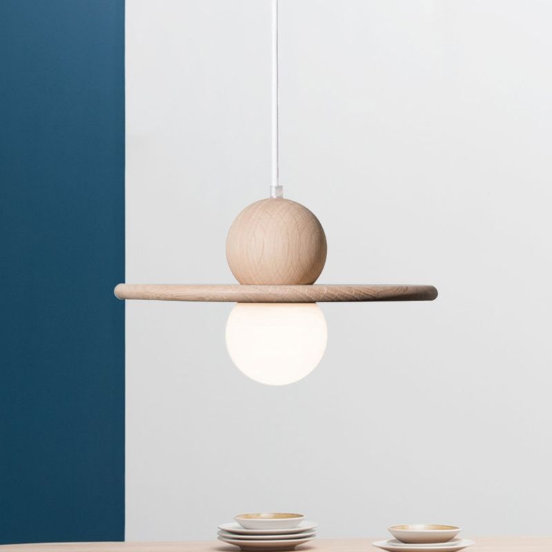 Houten bord hanger plafondlicht minimalistische beige hanglamp met één kop voor eetkamer