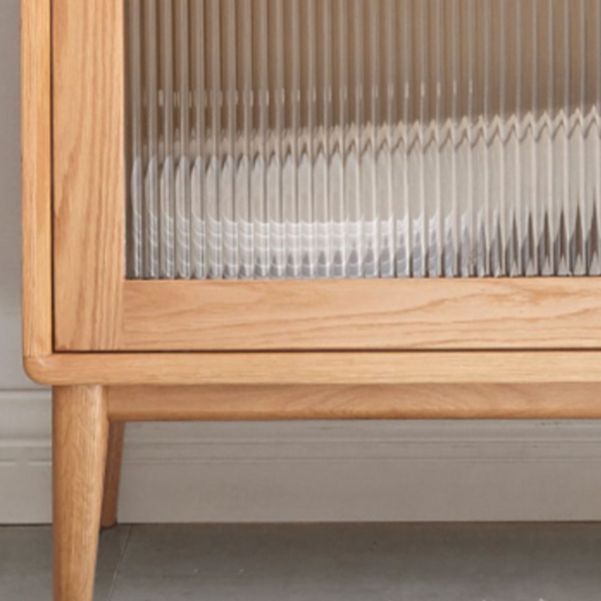 Glass Door Pine Wood Sideboard Modern Server Cabinet with Storage for Dining Room