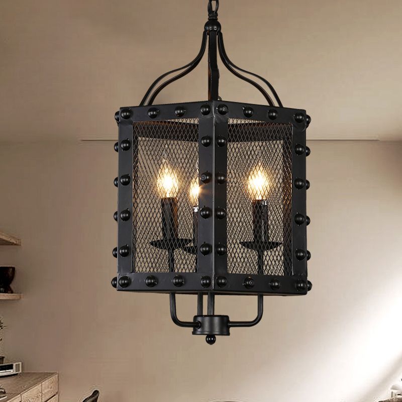 Lustre en métal éclairage rétro 3 lumières, émissaire de lampe pendentielle de restaurant en noir