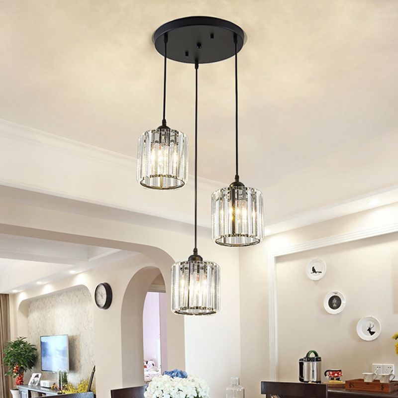 Geometric Prismatic Crystal Multi Ceiling Light Simplicity Black Suspension Lighting for Staircase