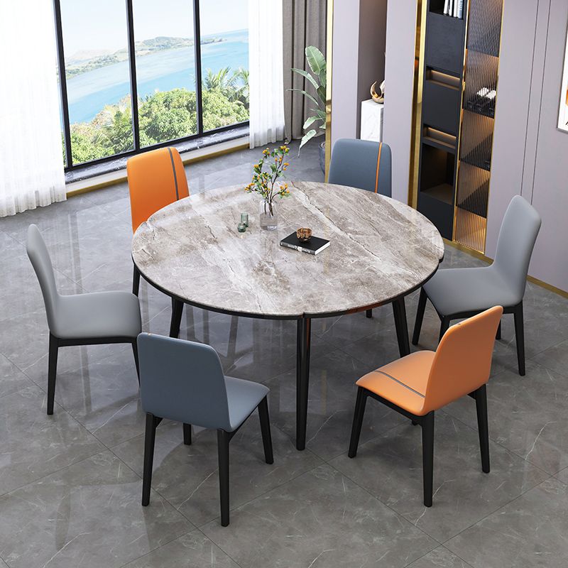 Industrial Rubberwood Solid Back Chair Matte Finish Upholstered Dining Chair with Black Legs