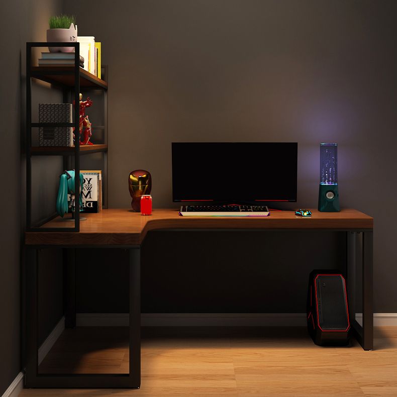 Rectangular Corner Writing Desk Solid Wood Office Desk with Iron Legs for Bedroom
