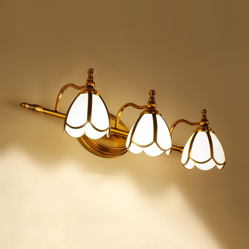 Brass Contemporary Armed Wall Mounted Light Fixture Glass Sconce Light for Bathroom