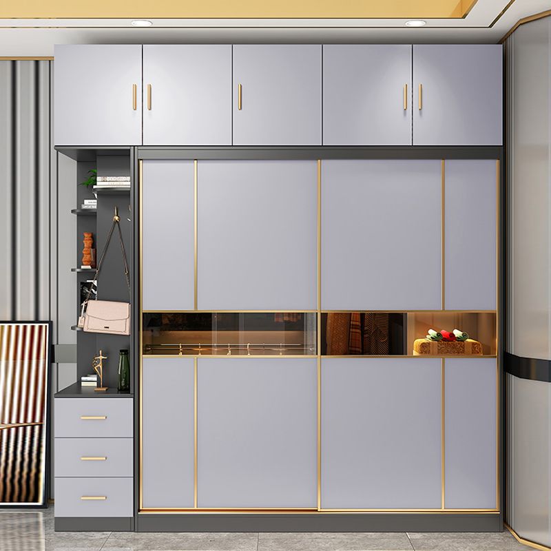 Engineered Wood Wardrobe Cabinet Contemporary Grey Wardrobe Armoire