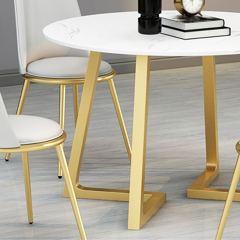 Stone Top Dining Table Contemporary Table with Sled Base in Gold