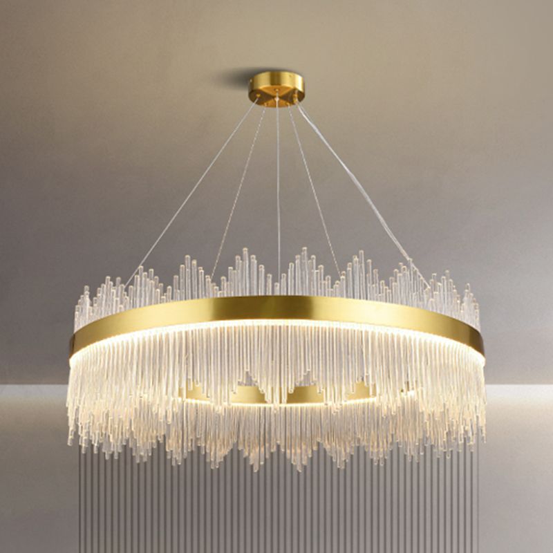 Candelera colgante de forma de rueda Crystal de estilo contemporáneo 1 Luz de lámpara de luz en oro