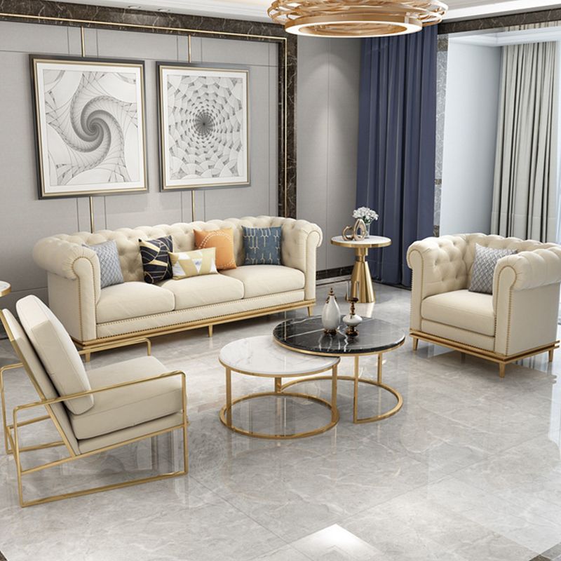 3-Seater Rolled Arm Sofa Chesterfield Tufted 82.68" W Faux Leather Sofa