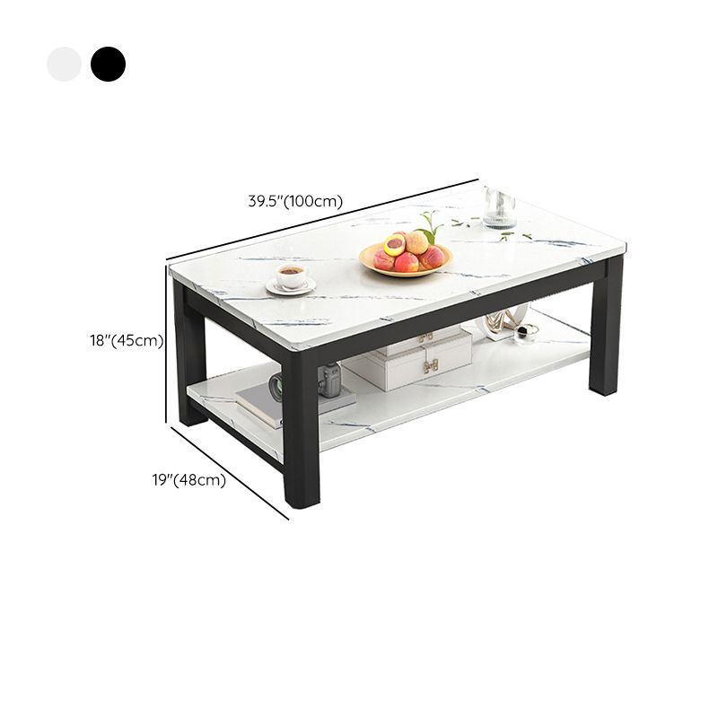 Contemporary Glass 4 Legs Coffee Table 1-Shelf Simple Cocktail Table