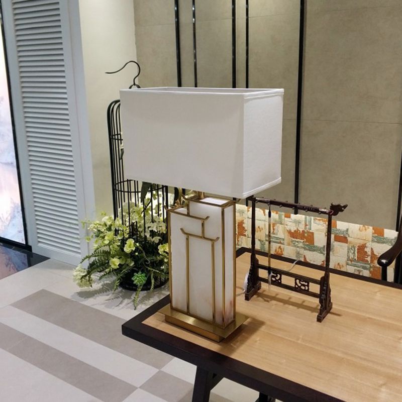 Rectangle Task Task Light Contemporary 1 Bulbe White Table Lampe avec cadre doré et panneau de marbre Déco