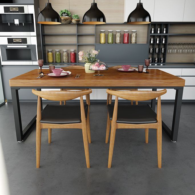 Industrial Solid Wood Top Dining Table Sets with Double Pedestal Base Dining Furniture for Home Use