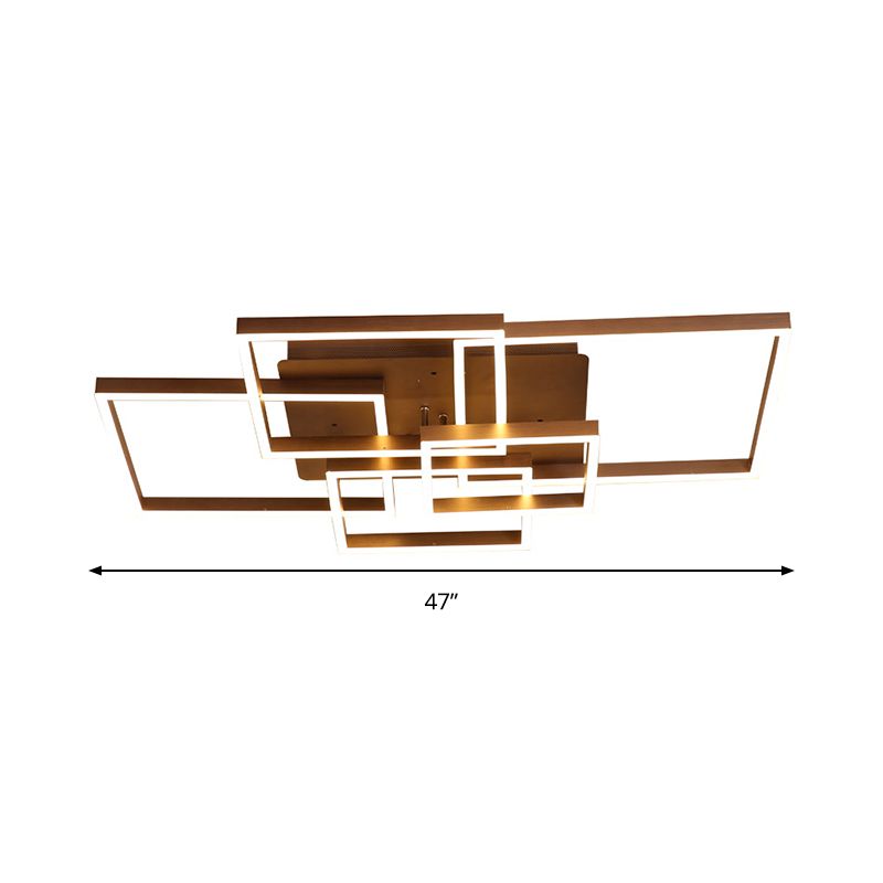 Square Acrylic Ceiling Light Modern LED 39"/47" Wide Brown Semi Flush Mount Light in Warm/White Light