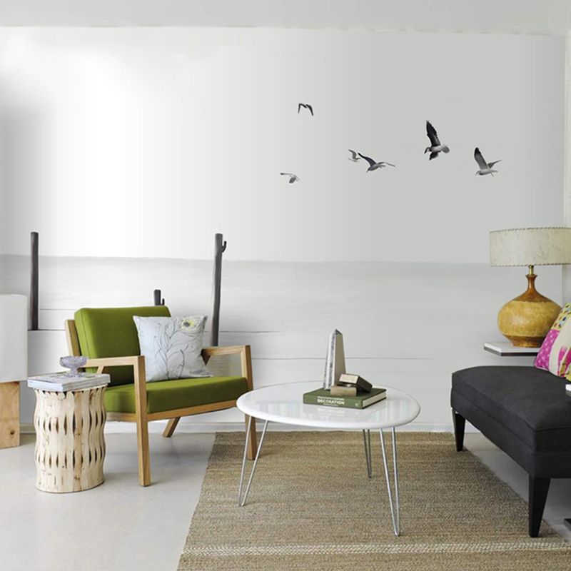 Whole River Wall Covering for Accent Wall Flying Bird Mural in Black and White, Moisture-Resistant