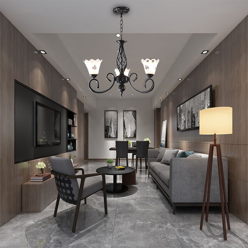 Luminaire en forme de floral noir luminaire de lustre métal traditionnel 5/6/8 lumières du salon de salon