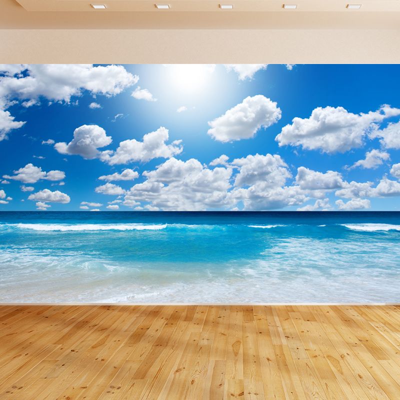 Modern Serene Sky Mural Wallpaper Non-Woven Stain-Proof Light Color Wall Art for Boys Room