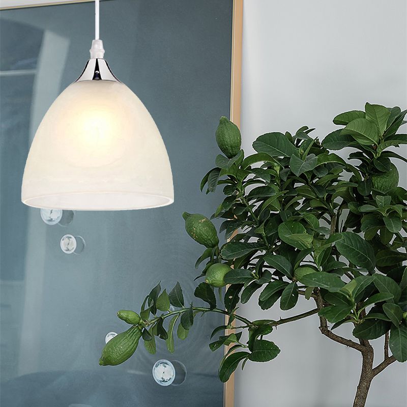 1 éclairage pendentif de cuisine léger avec dôme en verre blanc ombre moderniste nickel suspendu plafonnier lampe à plafond