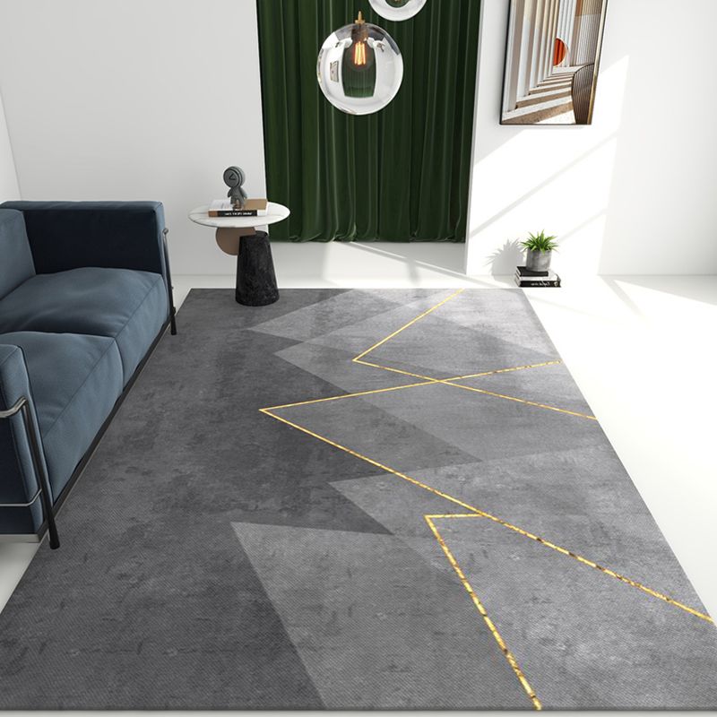 Grey Tone Modern Area Carpet Polyester Geometric Splicing Indoor Rug Anti-Slip Backing Carpet for Living Room