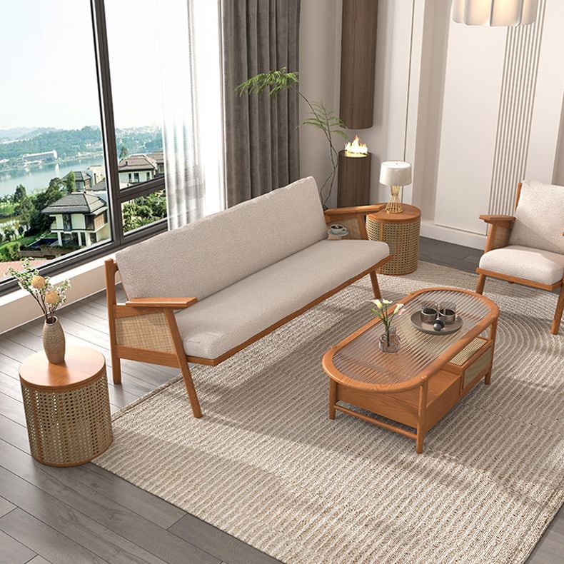 Tropical Living Room Sofa with Loose Back and Square Arm in Linen