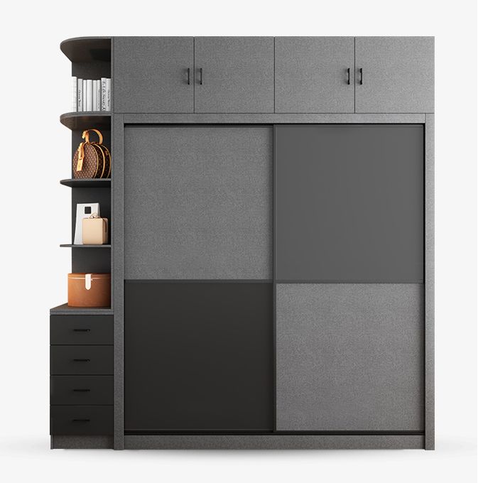 Grey Engineered Wood Wardrobe Armoire Modern Wardrobe Cabinet