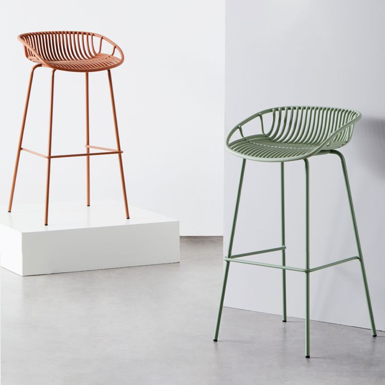 Contemporary Milk Tea Shop Footrest Stool Matte Finish Metal Barstool