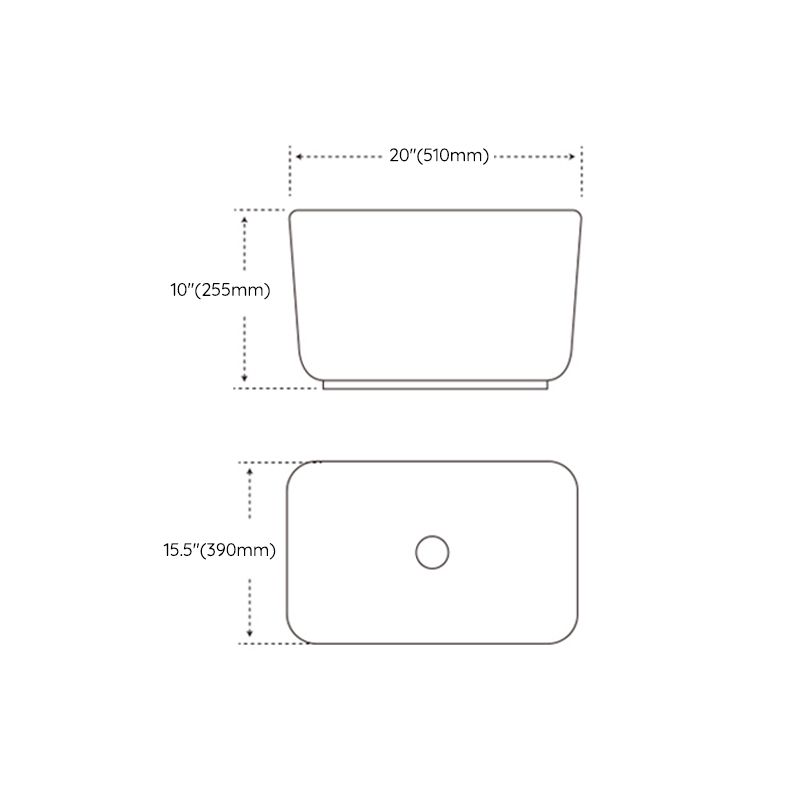 Modern Bathroom Sink with Single Faucet Hole Porcelain Rectangular Vessel Lavatory Sink