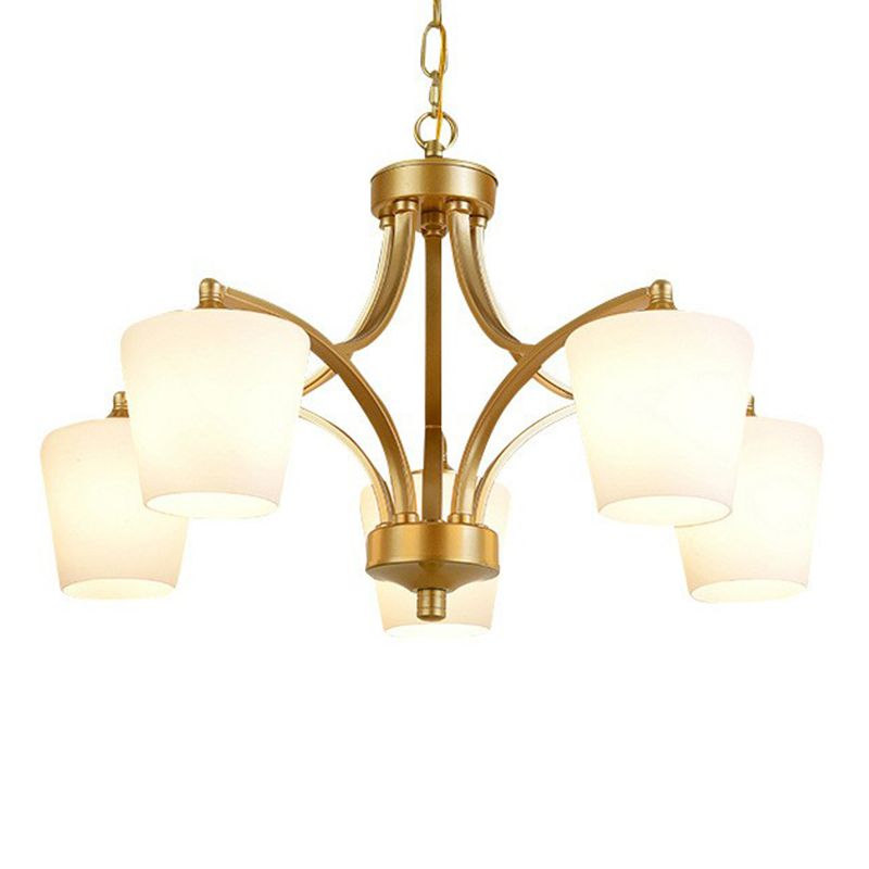 Retro Tapered Shade Chandelier Light Cream Glass Hanging Lighting for Dining Room