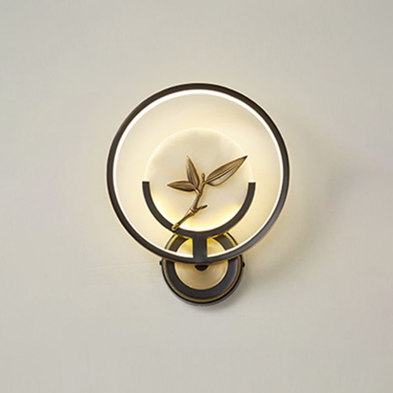 New Chinese Style Jade Wall Light Circle Shape Wall Lamp with Acrylic Shade for Bedroom