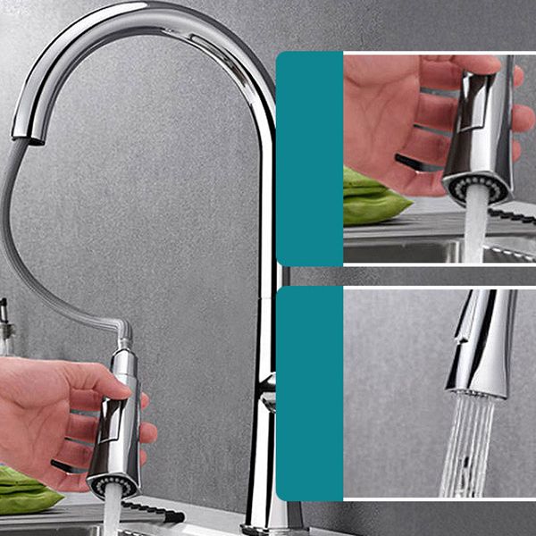 Contemporary One Handle Kitchen Faucet Pull Down 1-Hold Bar Faucet with Pull Out Sprayer