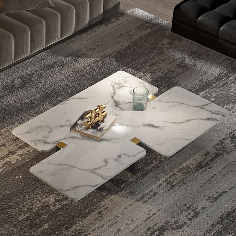 13.7"H Contemporary Wooden 3-leg Base White/grey Irregular Marble Coffee Table