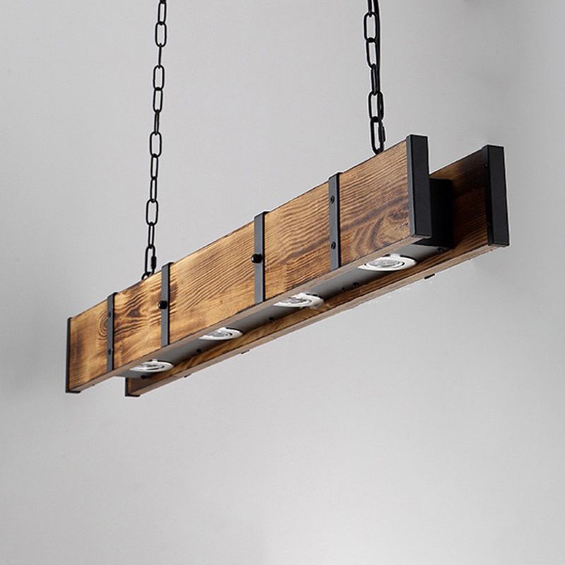 Linear Wood Island Lighting Industrial Loft Vintage Ceiling Lights for Bar