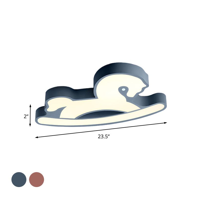 Horse Ceiling Flush Mount Nordic Acrylic Pink/Blue LED Flush Light Fixture for Children Bedroom