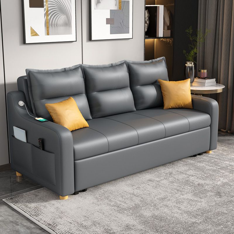 31" Wide Contemporary Futon Sofa Bed Gray Pillow Back Sleeper Sofa