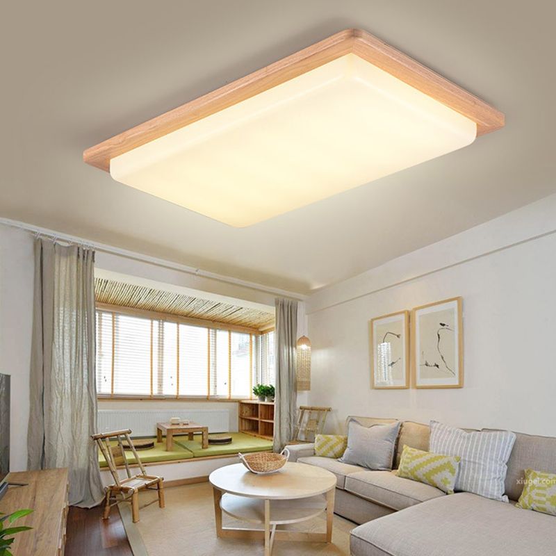 Wood 1-Light Flush Mount Ceiling Lamps Modern Style Geometric Flush Mount Light