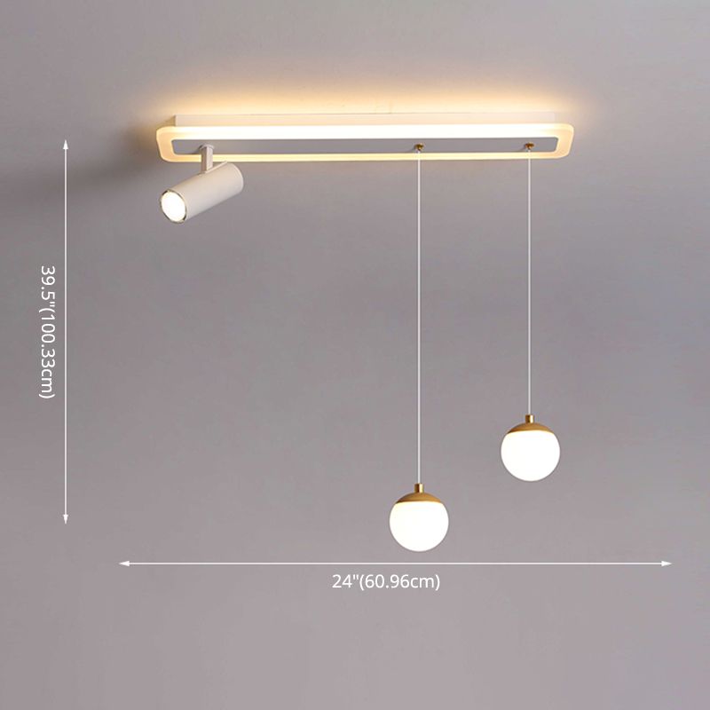 White Simplicity Long Strip LED Island Light Orb Mini Pendant Light + Spotlight Design Dining Room Creative Lighting Fixture