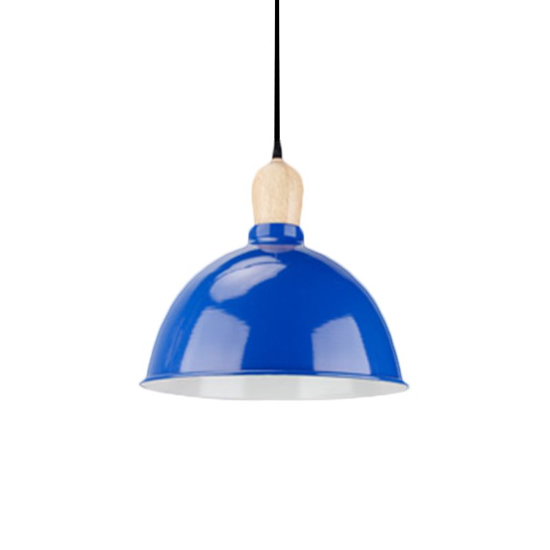 Dome Shade Metallic Hanging Light Retro Style 1 Head Dining Table Ceiling Pendant Fixture in Black/White