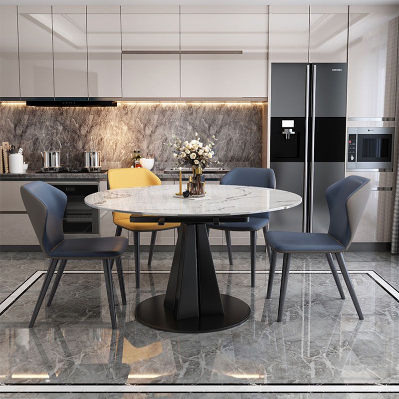 Round Modern Stone Table Standard Height Dining Room Table with Pedestal Base