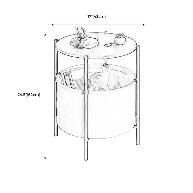 Modern Style Rock Slab Table Top Metal Steel Base with Circular Storage Space Side Table