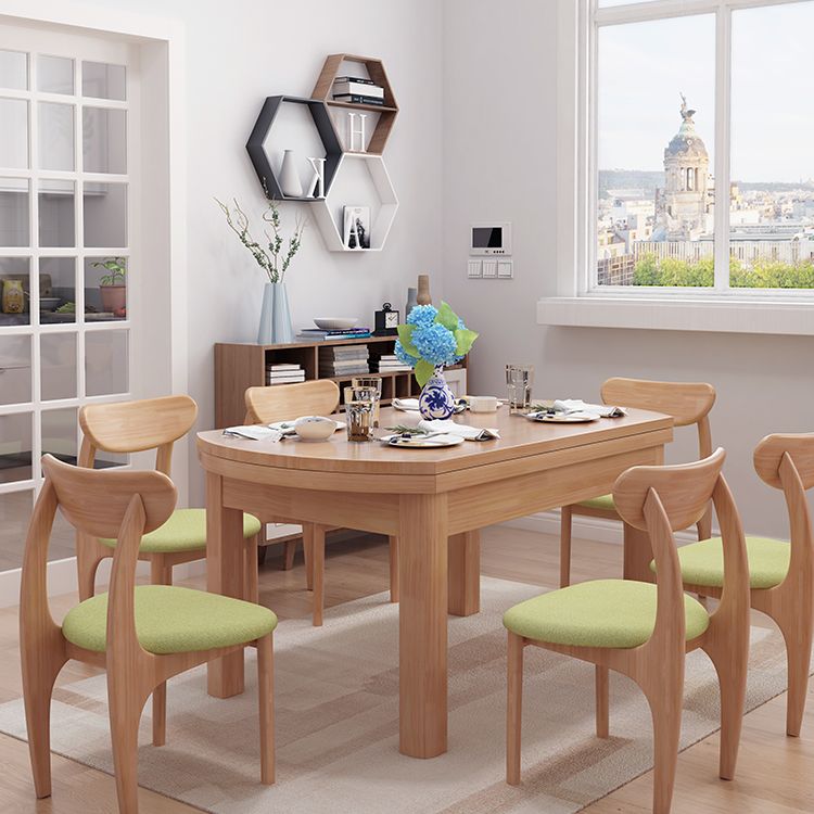 Contemporary Extendable Solid Wood Dining Table Kitchen Standard Dining Table with 4 Legs Base