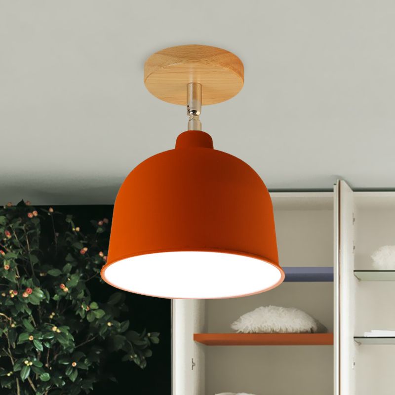 Lámpara de techo semiempotrada de 1 bombilla, color amarillo/verde, moderna lámpara de cúpula metálica montada en el techo para dormitorio