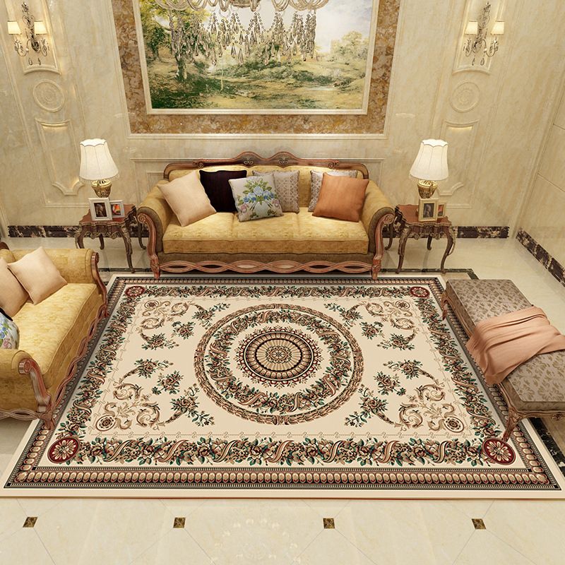 Luxe Living Room Rug European Style Floral Print Carpet Polyester Anti-Slip Washable Rug