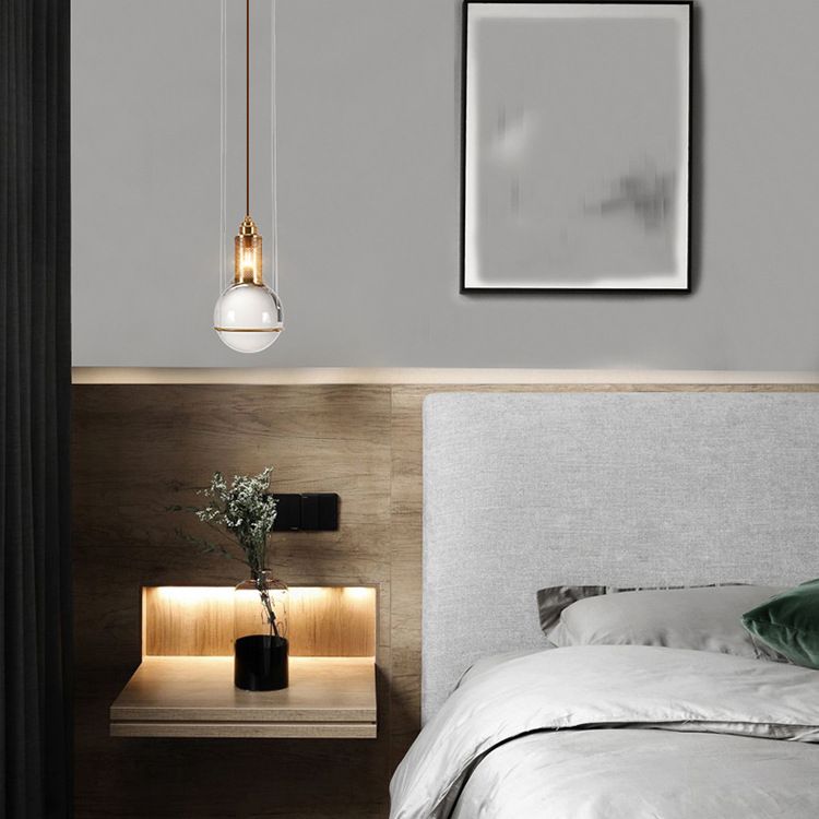 1 Light Pendant Light Modern Minimalist Globe Clear Crystal Shade Hanging Lamp for Living Room