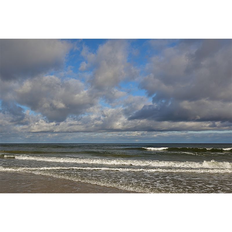 Blue Beach View Mural Wallpaper for Sitting Room, Custom Size Available