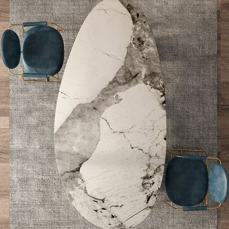 Oval Traditional Luxury Dining Table White Sintered Stone Table with 3 Metal Legs