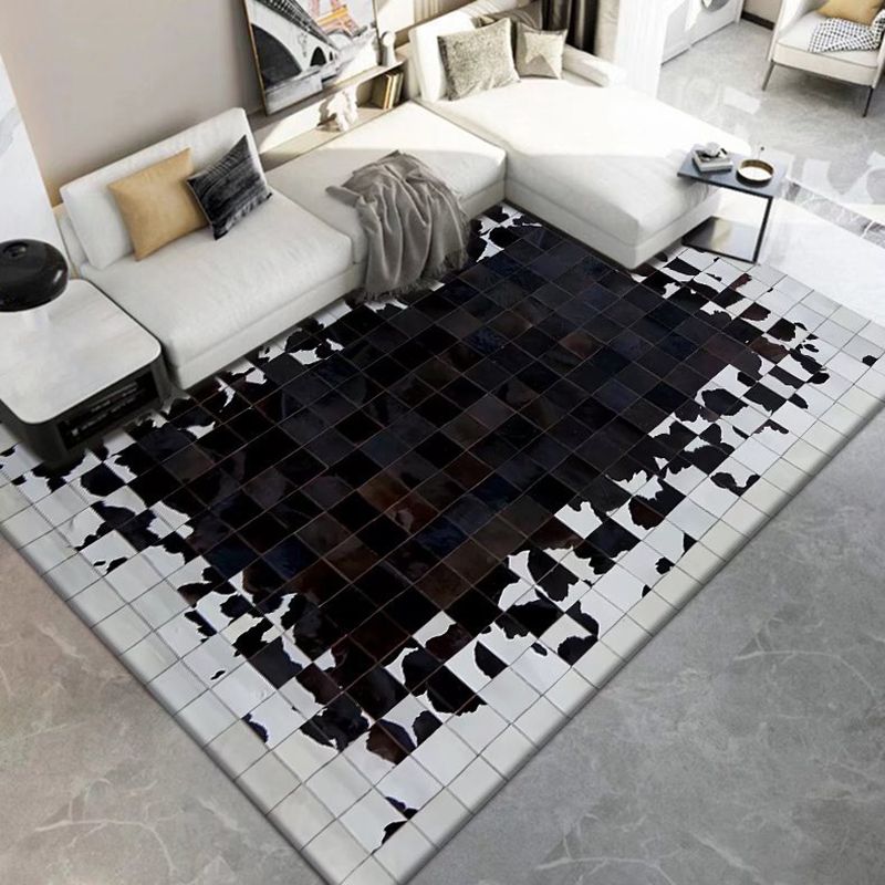 Dark Gray Modern Rug Polyester Geometry Indoor Rug Washable Rug for Living Room